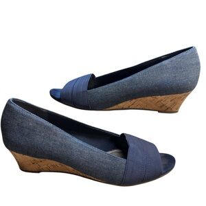 Coach and Four Blue Denim Cork heel Wedges
